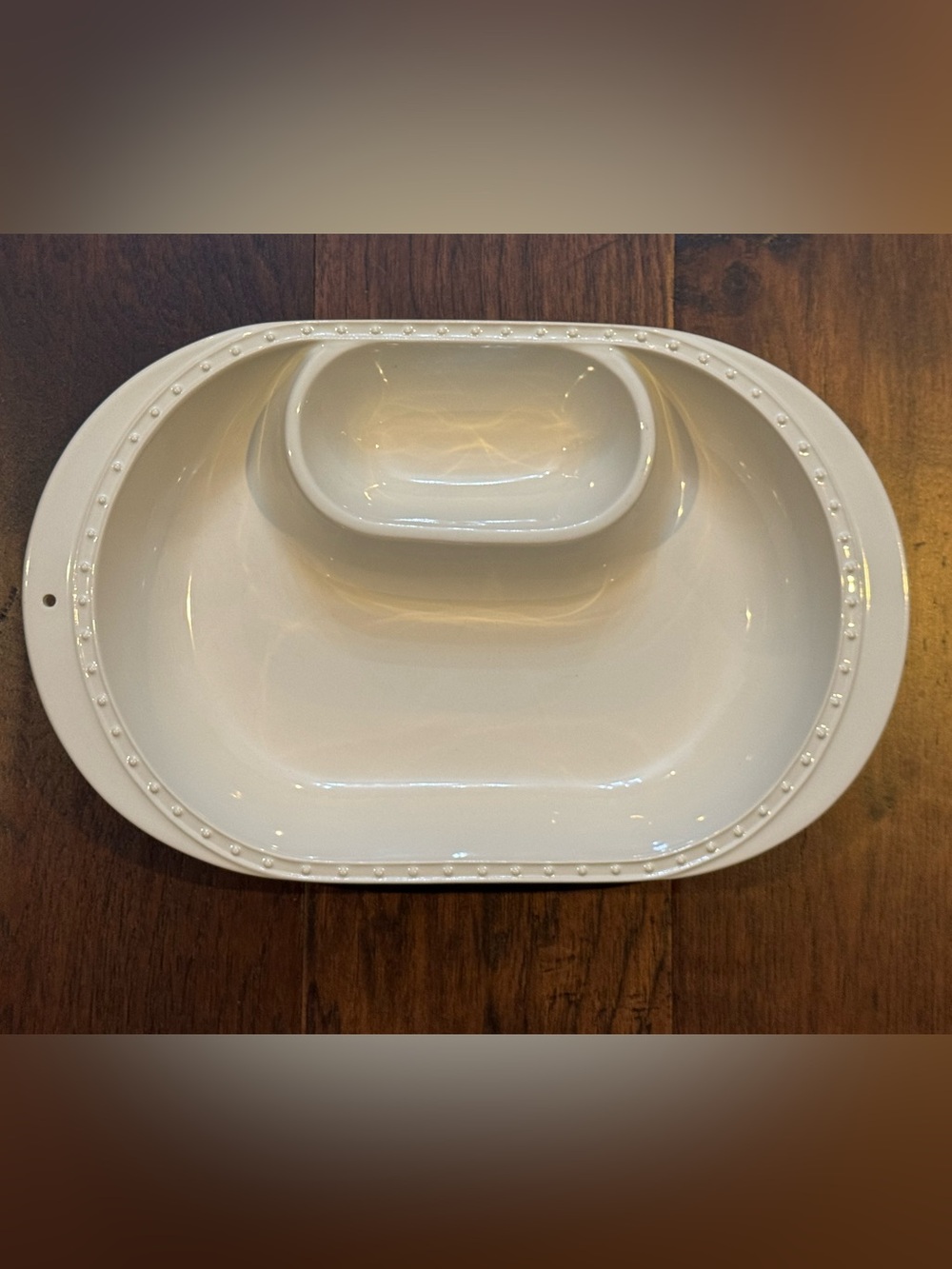 Nora Fleming Pearl Swiss Dot Chip And Dip Oval Bowl Retired (Hole for Mini)